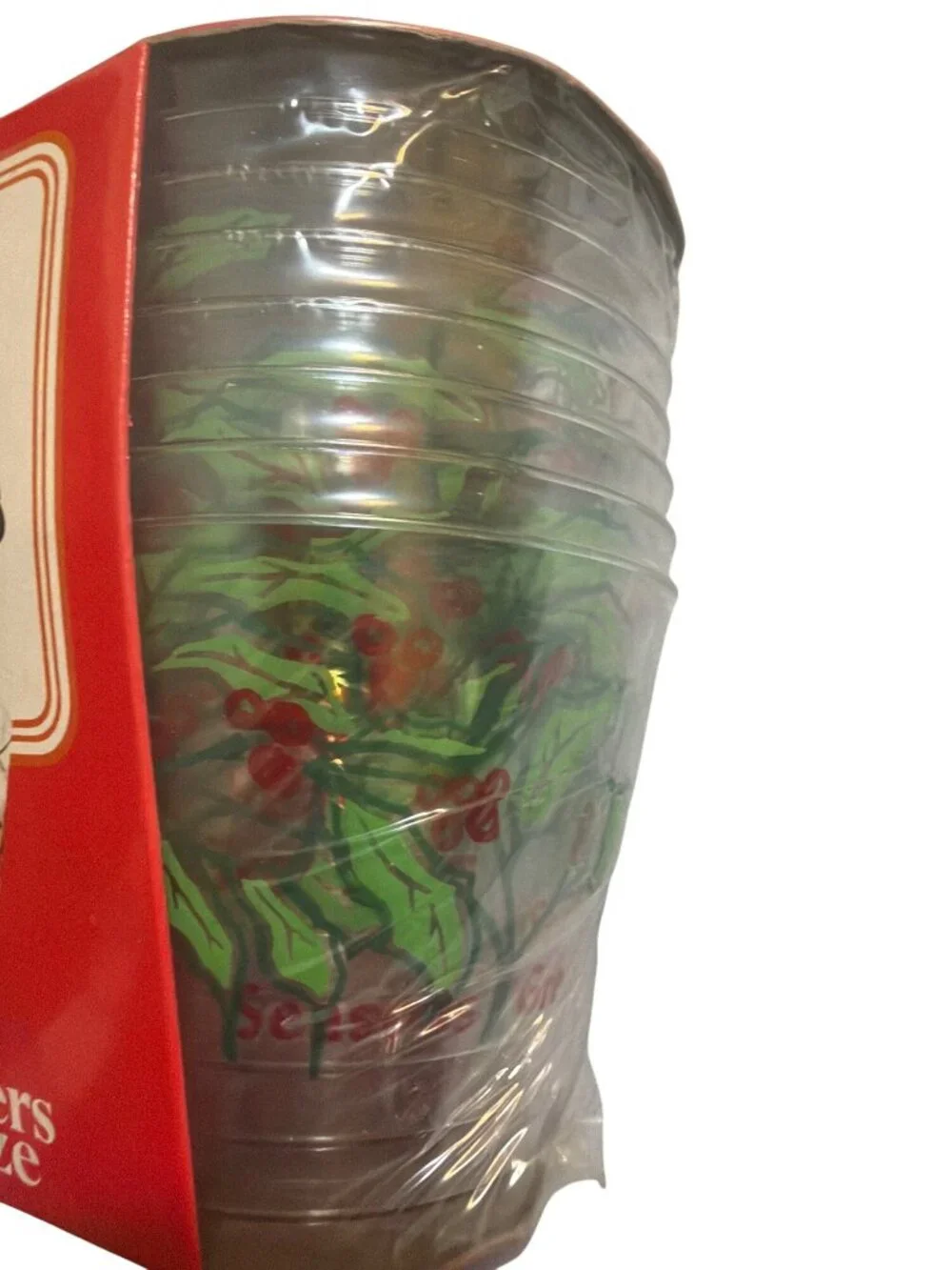 Vtg Hefty Holiday Tumblers 9 Oz Crystal Plastic Cups Set 16 1978 Season Greeting